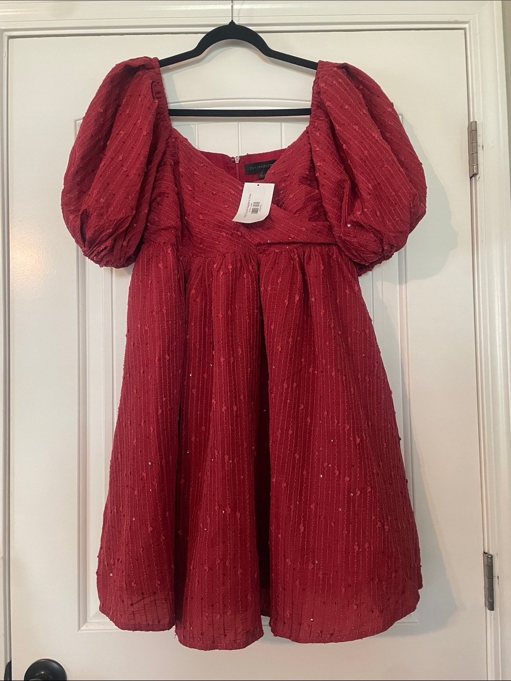 Dance & Marvel Red Puff-Sleeve Sparkle Party Dress